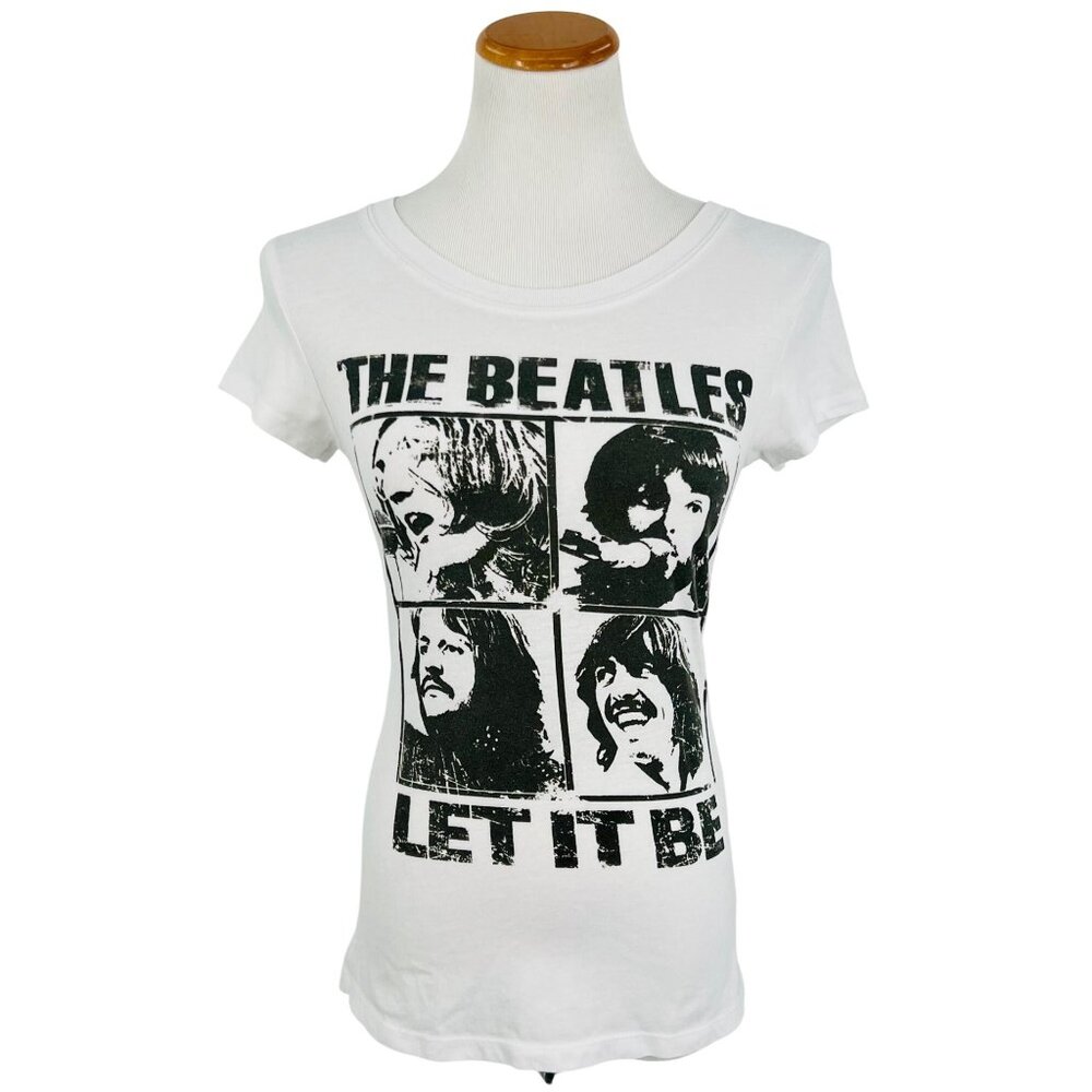 The Beatles 2012 Black & White “Let It Be” Graphic Print Fitted T-Shirt Top - Picture 7 of 8